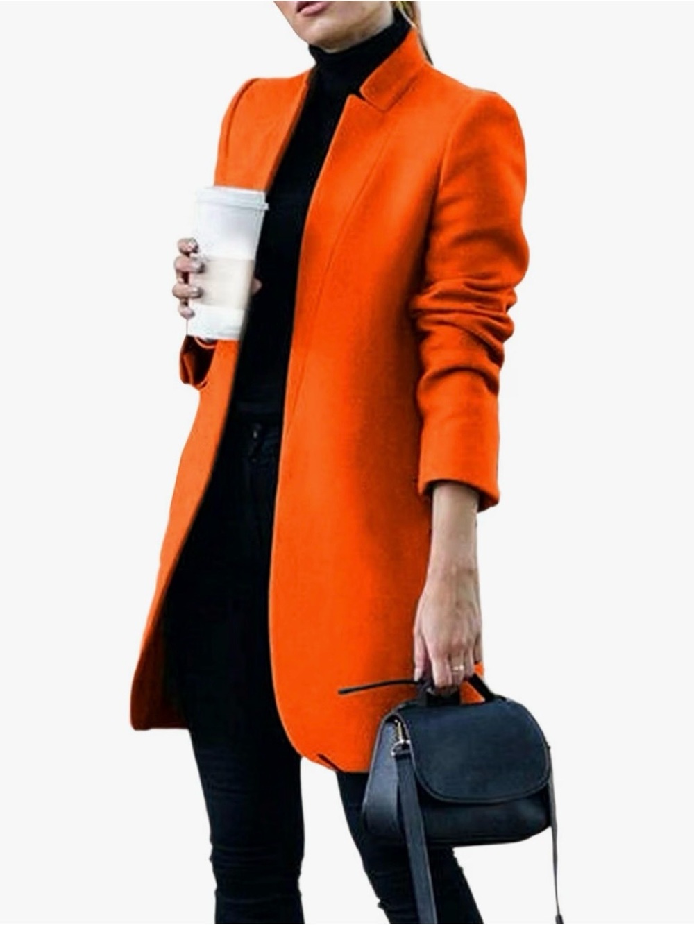 Women's Orange Tailored Long Coat - Minimalist Chic